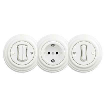 Reblig - Retro raamita seinapistikupesa SCHUKO 230V/16A valge keraamiline
