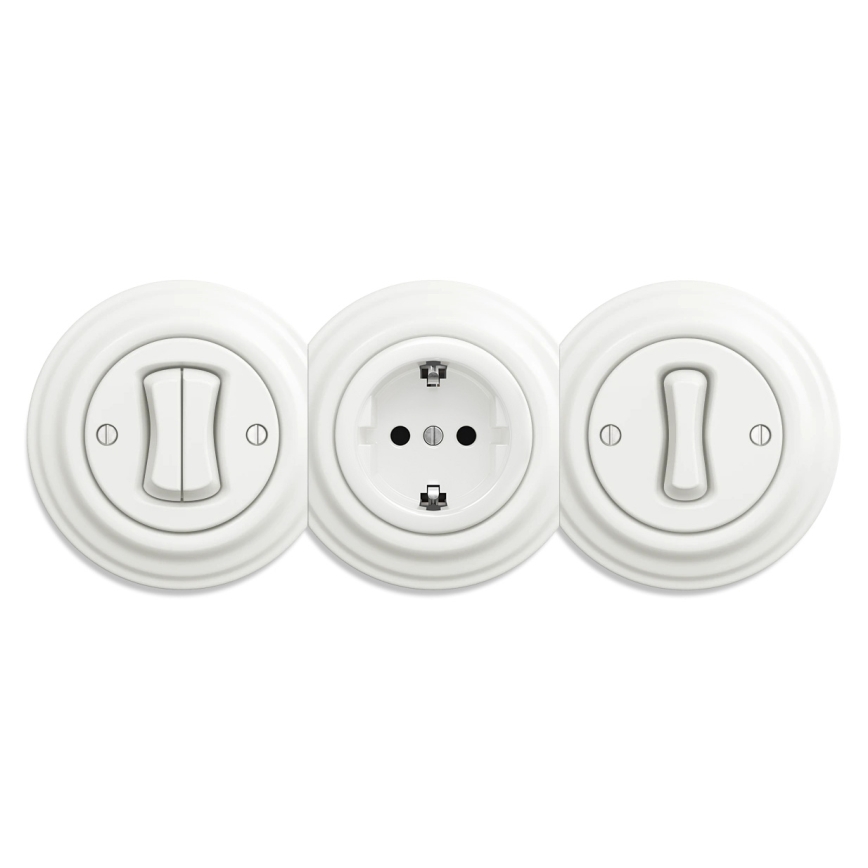 Reblig - Retro raamita seinapistikupesa SCHUKO 230V/16A valge keraamiline