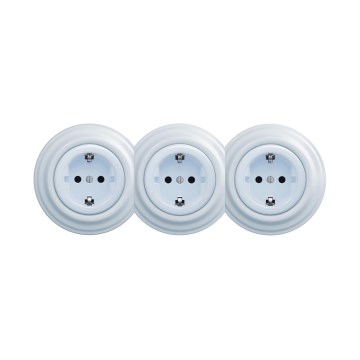 Reblig - retro-stiilis kolmikpistikupesa raamiga SCHUKO 230V sinine
