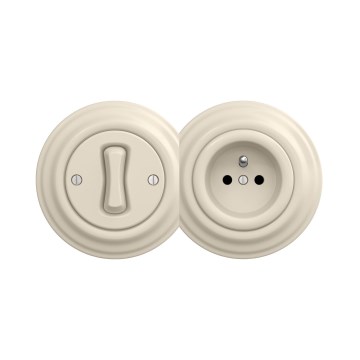Reblig - Retro ühepooleline lüliti nr 1 ja 230 V pistikupesa raamiga, beež