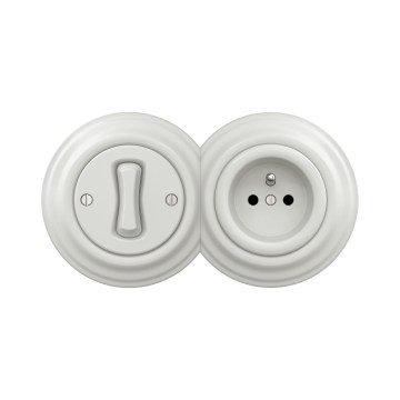 Reblig -Retro ühepoolne lüliti nr 1 ja 230V pistikupesa raamiga, keraamiline valge