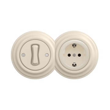 Reblig - Retro ühepoolne lüliti nr 1 ja SCHUKO 230 V pistikupesa raamiga, beež