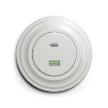 Reblig - retro USB-pistikupesa A+C raamiga, keraamiline, valge