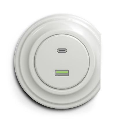 Reblig - Retro USB-pistikupesa A+C, raamita, keraamiline, valge