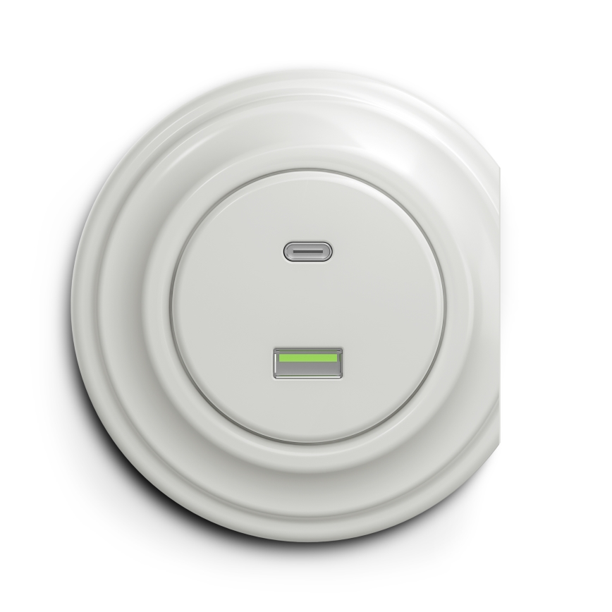 Reblig - Retro USB-pistikupesa A+C, raamita, keraamiline, valge