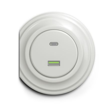 Reblig - Retro USB-pistikupesa A+C, raamita, keraamiline, valge