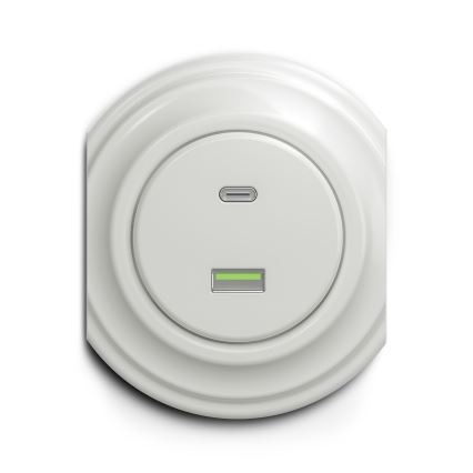 Reblig - Retro USB-pistikupesa A+C, raamita, keraamiline, valge