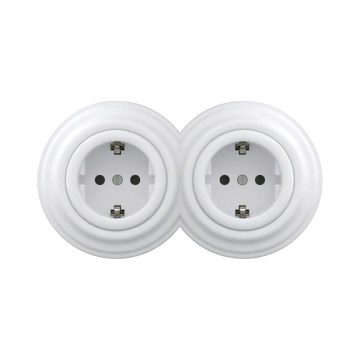 Reblig - Topelt retro kodune pistikupesa raamiga SCHUKO 230V lumivalge
