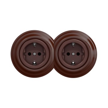 Reblig - Topelt retro seinakontakt SCHUKO 230V raamiga, pruun