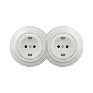 Reblig -Topelt retro seinapesa koduseks kasutamiseks raamiga SCHUKO 230V valge keraamiline