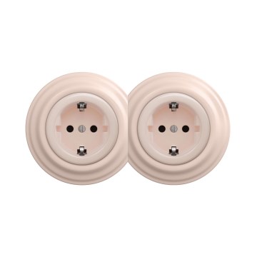 Reblig - Topelt retro seinapistikupesa raamiga SCHUKO 230V vanaroosa