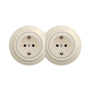Reblig - Topelt retro seinapistikupesa SCHUKO 230V beež, raamiga
