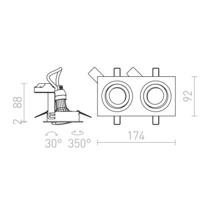 RED - Design Rendl - R12713- Süvistatav valgusti PASADENA 2xGU10/50W/230V