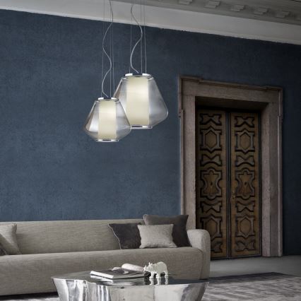 Redo 01-1139 - Ripplühter kaablil FUSION 1xE27/42W/230V läbimõõt 30 cm läikiv kroom/suitsune klaas