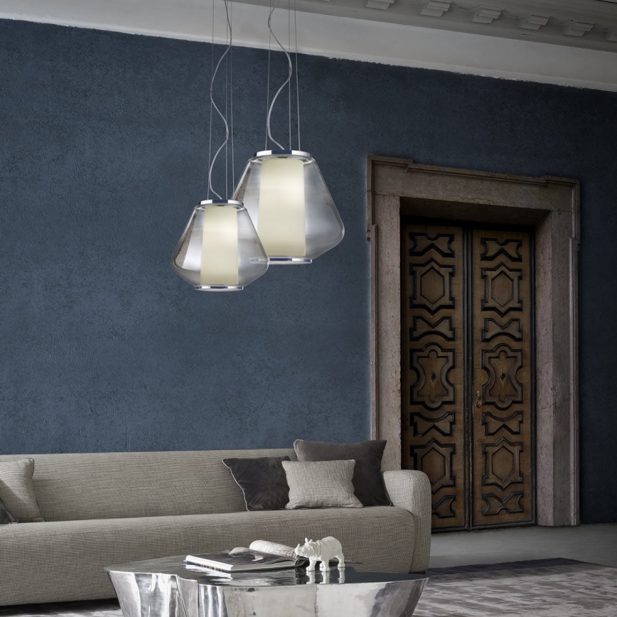 Redo 01-1139 - Ripplühter kaablil FUSION 1xE27/42W/230V läbimõõt 30 cm läikiv kroom/suitsune klaas