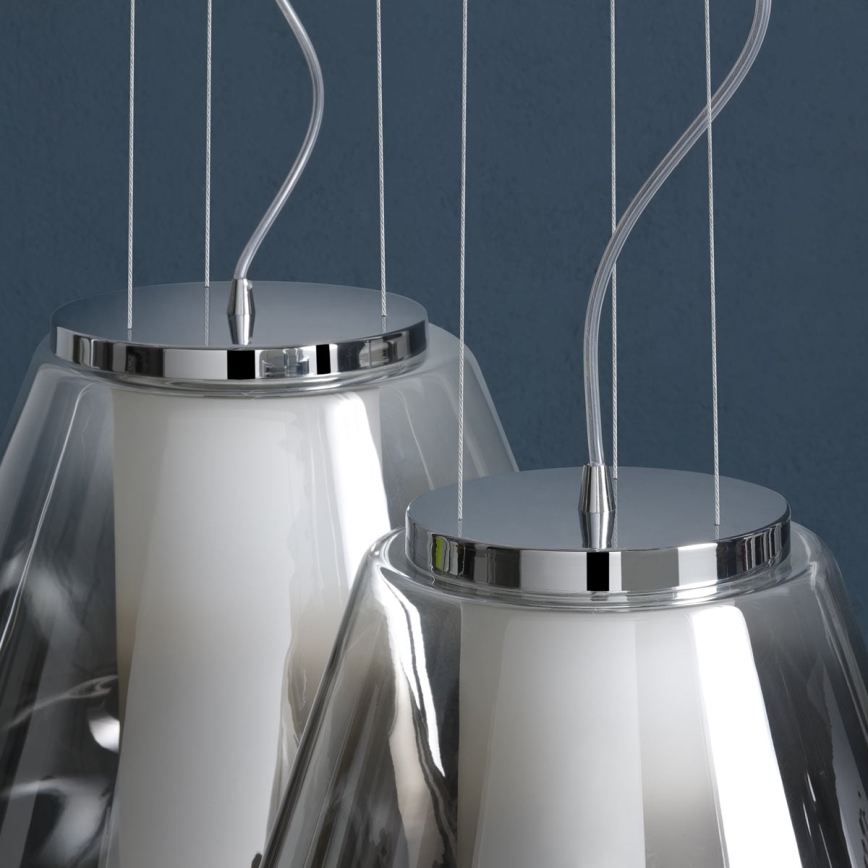 Redo 01-1139 - Ripplühter kaablil FUSION 1xE27/42W/230V läbimõõt 30 cm läikiv kroom/suitsune klaas
