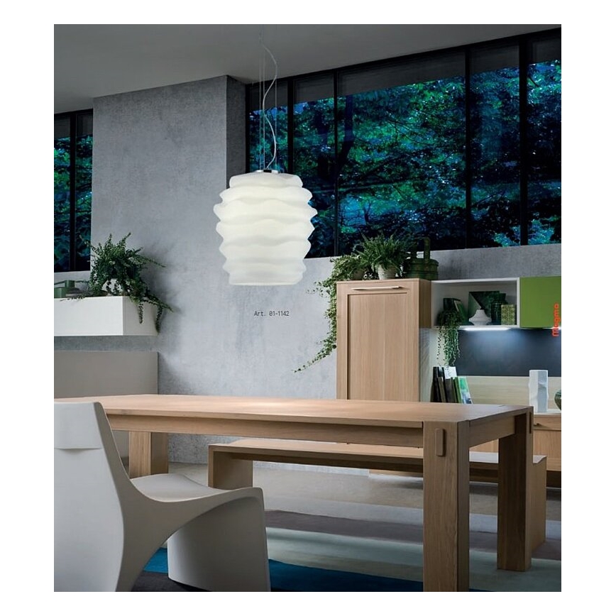 Redo 01-1141 - MAGMA ripplühter kaablil 1xE27/42W/230V Ø 38 cm läikiv kroom/valge