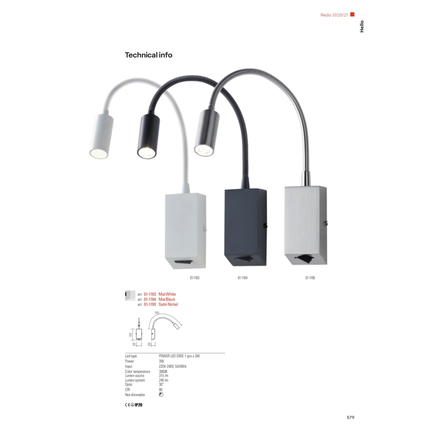 Redo 01-1193 - LED Paindlik väike lamp HELLO LED/3W/230V valge