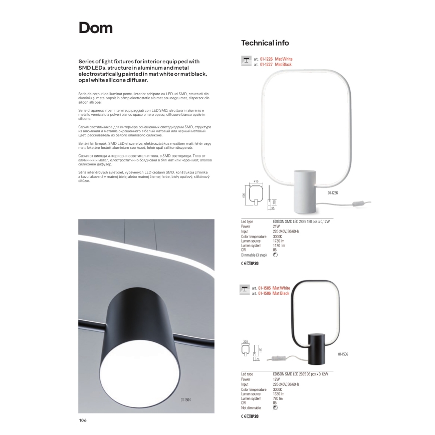 Redo 01-1226 - LED-hämardatav laualamp DOM LED/21W/230V valge