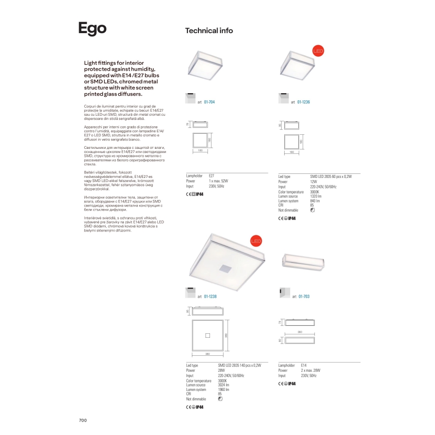Redo 01-1236 - LED vannitoa laelamp EGO LED/12W/230V IP44 läikiv kroom