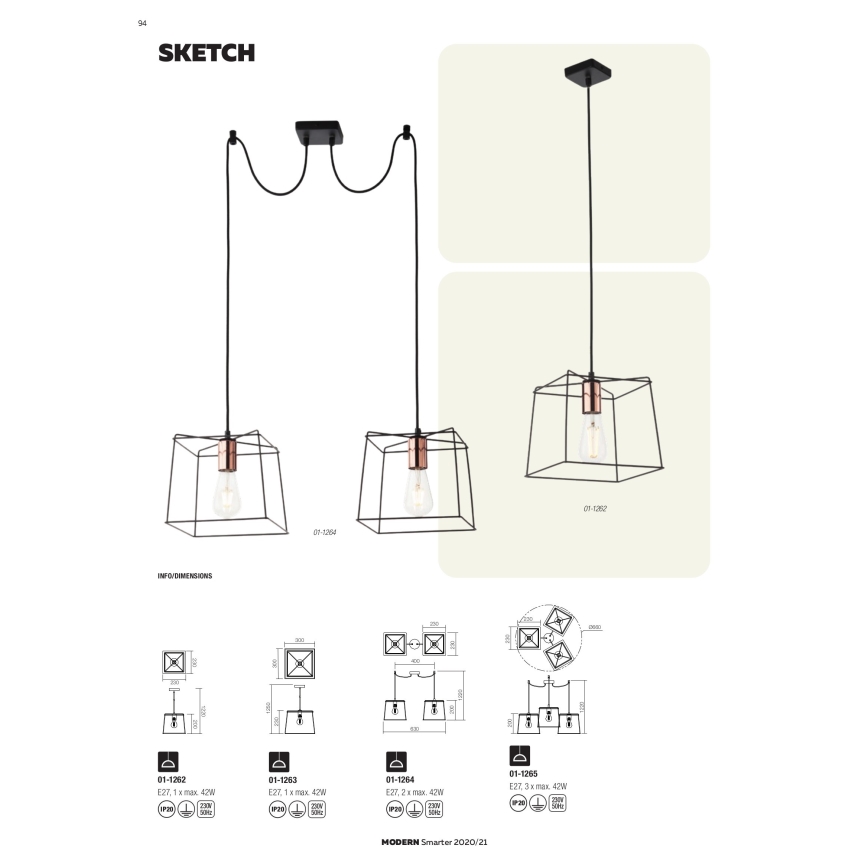 Redo 01-1265 - Lühter SKETCH 3xE27/42W/230V ämblik