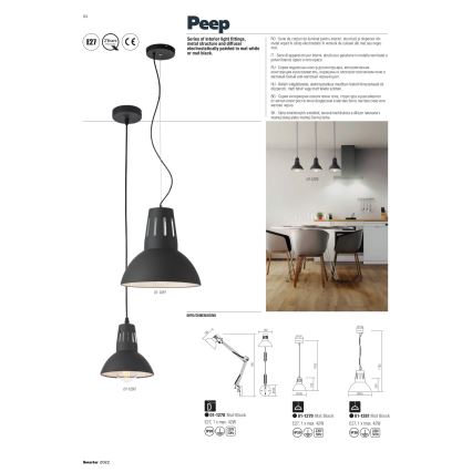 Redo 01-1279 - Ripatsvalgusti juhtmel PEEP 1xE27/42W/230V läbimõõt 16,5 cm must