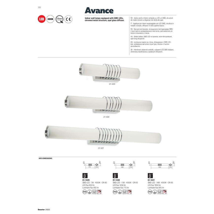 Redo 01-1431 - LED Seinavalgusti AVANCE LED/14W/230V 63 cm valge