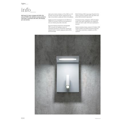 Redo 01-1500 - LED Kohtvalgusti seinale AGOS LED/6W/230V + LED/3,2W USB must