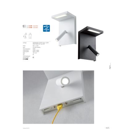 Redo 01-1500 - LED Kohtvalgusti seinale AGOS LED/6W/230V + LED/3,2W USB must
