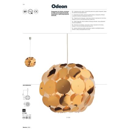 Redo 01-1508 - Lühter ODEON 1xE27/42W/230V d. 36 cm kuldne