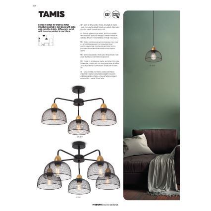 Redo 01-1573 - TAMIS rippvalgusti kaabliga 3xE27/42W/230V läbimõõt 59 cm must