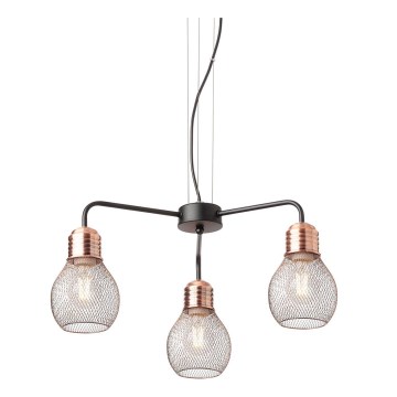 Redo 01-1579 - Ripplamp juhtmega EDISON 3xE27/42W/230V, läbimõõt 53 cm, must/vaskne