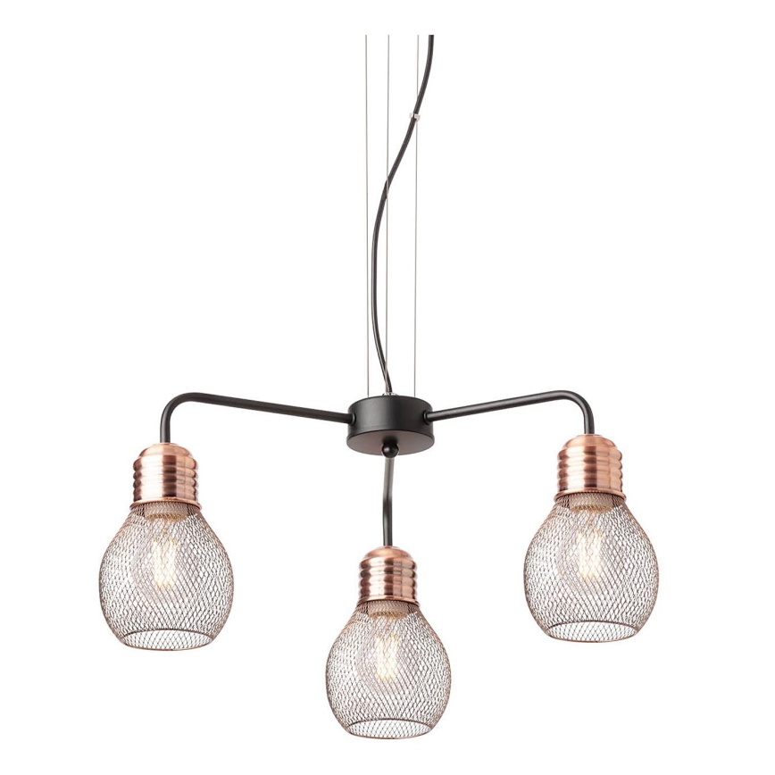 Redo 01-1579 - Ripplamp juhtmega EDISON 3xE27/42W/230V, läbimõõt 53 cm, must/vaskne