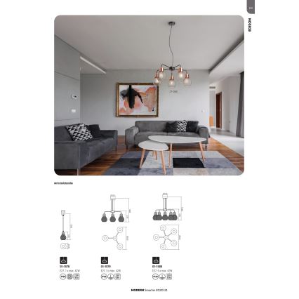Redo 01-1579 - Ripplamp juhtmega EDISON 3xE27/42W/230V, läbimõõt 53 cm, must/vaskne