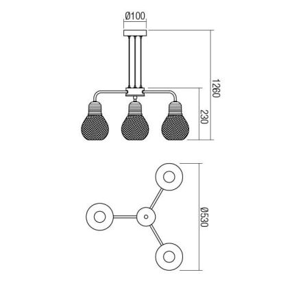 Redo 01-1579 - Ripplamp juhtmega EDISON 3xE27/42W/230V, läbimõõt 53 cm, must/vaskne