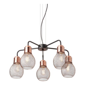 Redo 01-1580 - EDISON ripplühter kaabliga, 5x E27, maks. 42 W, 230 V, Ø 53 cm, must/vasest