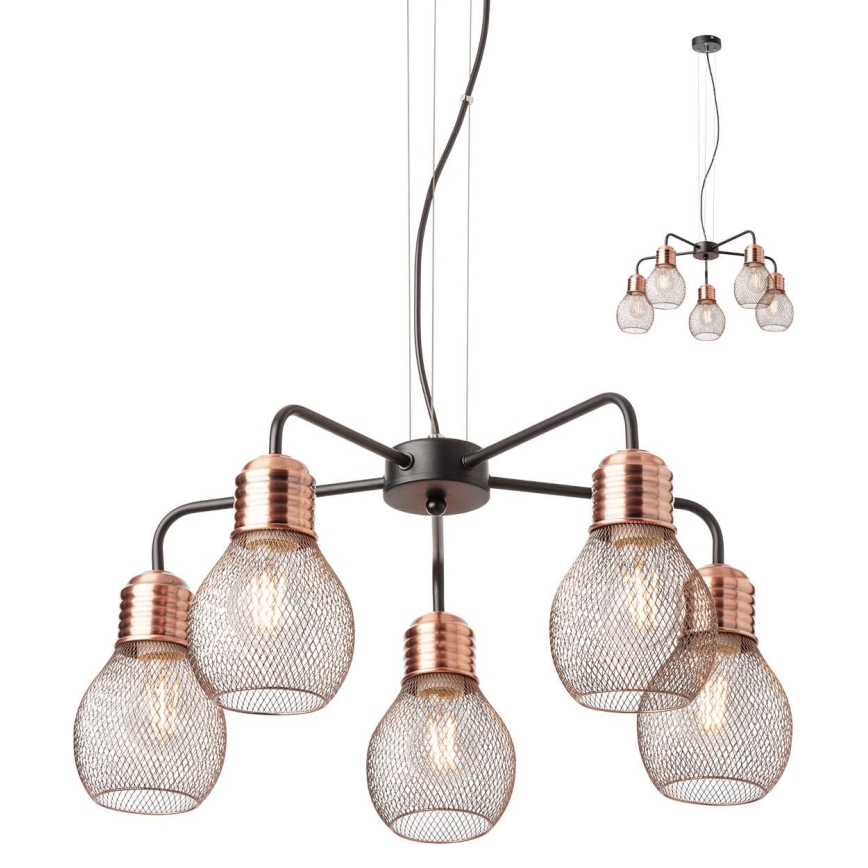 Redo 01-1580 - EDISON ripplühter kaabliga, 5x E27, maks. 42 W, 230 V, Ø 53 cm, must/vasest
