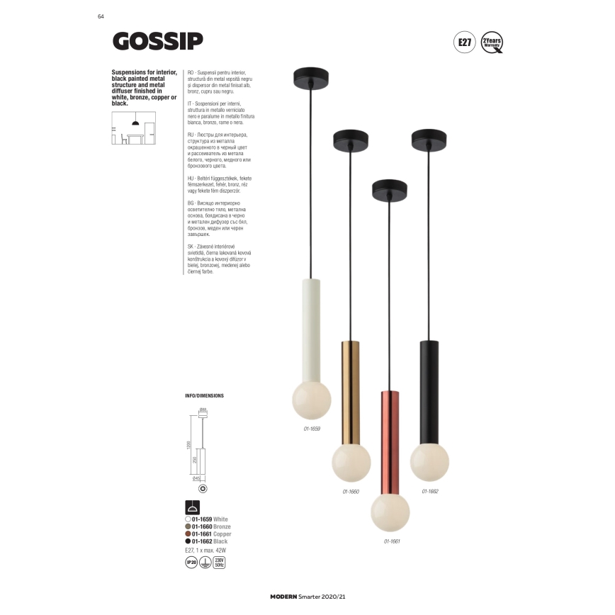 Redo 01-1661 - Lühter GOSSIP 1xE27/42W/230V vask