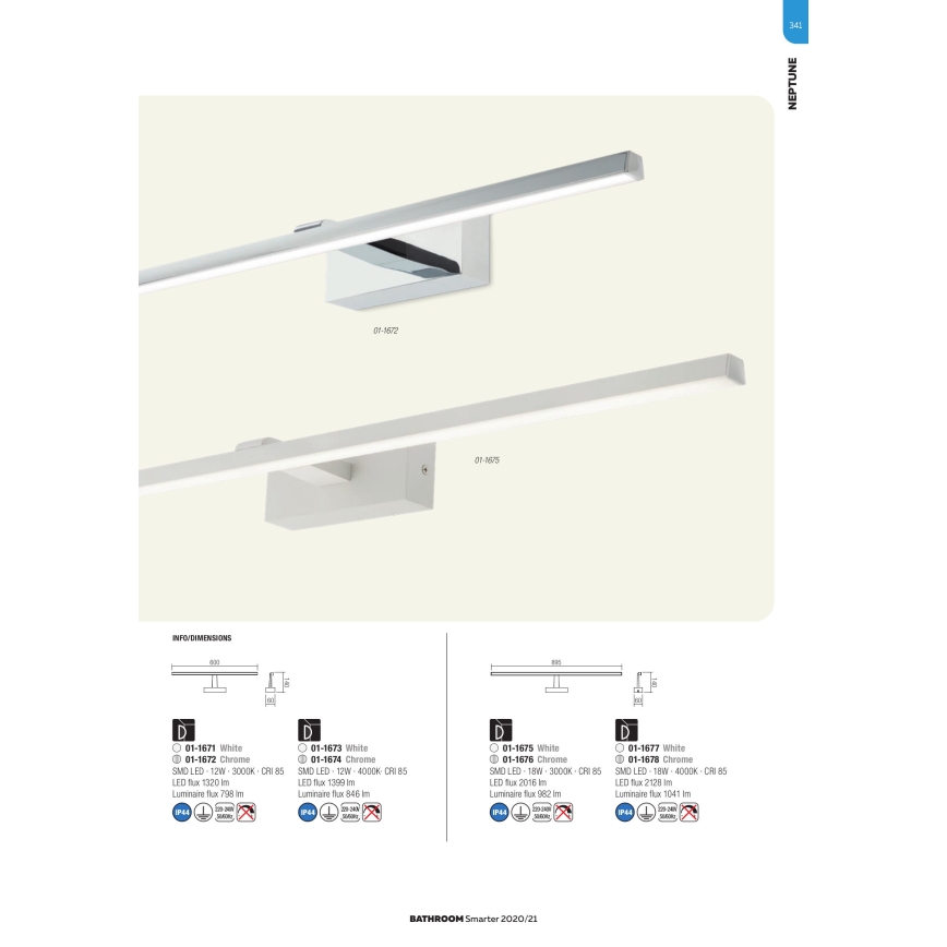 Redo 01-1672 - LED vannitoapeegli valgusti NEPTUNE LED/12W/230V 60 cm IP44 läikiv kroom