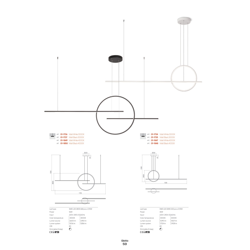 Redo 01-1734 - LED Hämardatav lühter GIOTTO LED/46W/230V valge