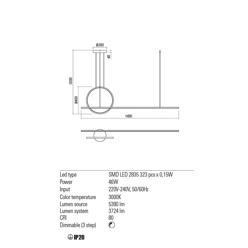 Redo 01-1734 - LED Hämardatav lühter GIOTTO LED/46W/230V valge