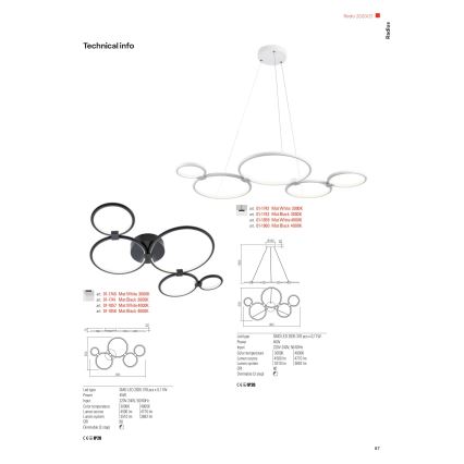 Redo 01-1742 - LED Lühter RADIUS LED/45W/230V valge