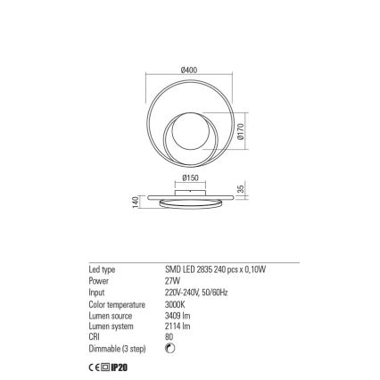 Redo 01-1789 - LED Hämardatav seinavalgusti TORSION LED/27W/230V valge