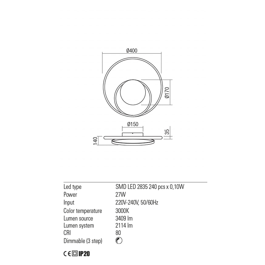 Redo 01-1789 - LED Hämardatav seinavalgusti TORSION LED/27W/230V valge