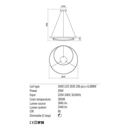 Redo 01-1793 - LED Hämardatav lühter TORSION LED/29W/230V d. 55 cm valge