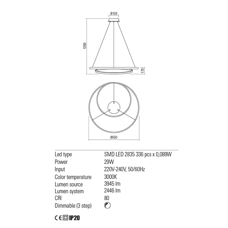 Redo 01-1793 - LED Hämardatav lühter TORSION LED/29W/230V d. 55 cm valge