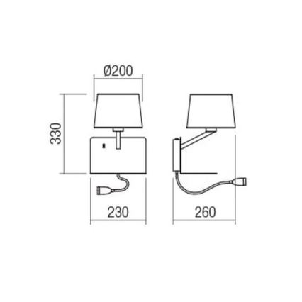 Redo 01-1807 - LED Seinavalgusti koos paindliku väikse lambiga TOMO 1xE27/42W/230V + LED/3W/230V valge