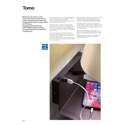 Redo 01-1807 - LED seinavalgusti painduva lugemislambiga TOMO 1xE27/42W/230V + LED/3W/230V valge