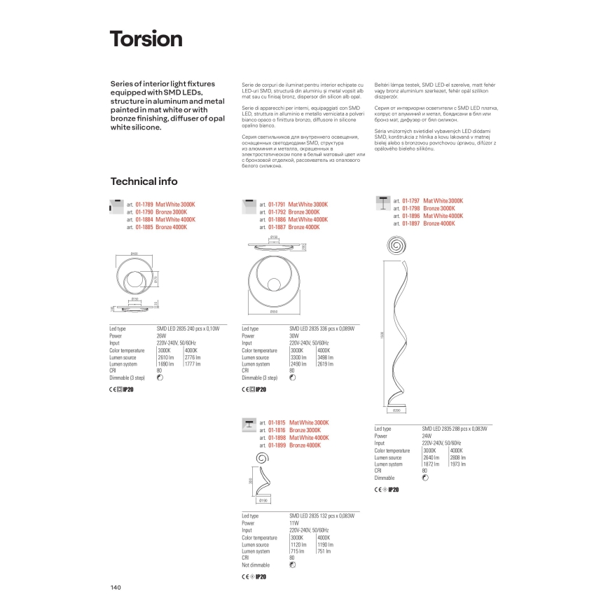 Redo 01-1815 - LED lauavalgusti TORSION LED/11W/230V 3000K valge