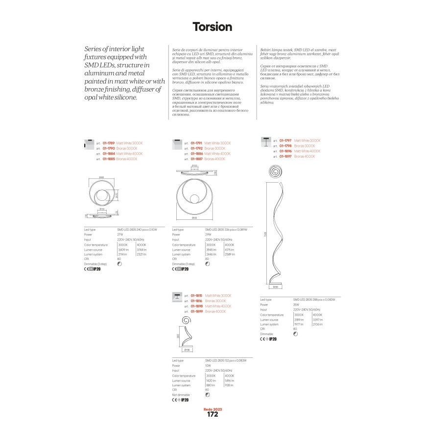 Redo 01-1886 - LED Hämardatav laevalgusti TORSION LED/29W/230V läbimõõt 55 cm valge